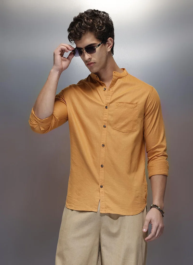 روجن Men's Casual Regular Fit Shirt   |  Yellow